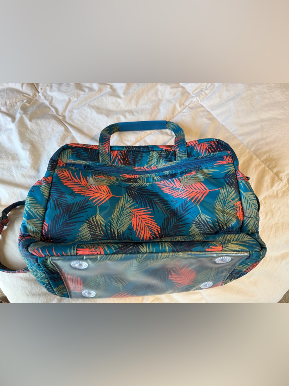 LUG Teal Tropical Leaf Travel Bag with Coral & Olive Accents - Picture 2 of 14